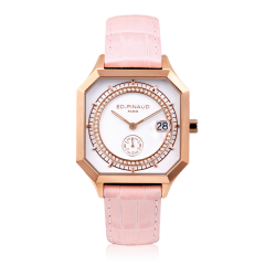 Sport watch - PG PVD Steel Case, Diamonds Circle, Lotus Pink Leather Strap